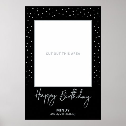 Black & Silver Happy Birthday Foto Lijst Prop Poster (Voorkant)
