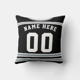 Black Silver Hockey Jersey Name & Number Sjabloon Kussen