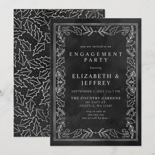 Black Silver Holly-kerstfeestfeest Kaart (Voorkant / Achterkant)