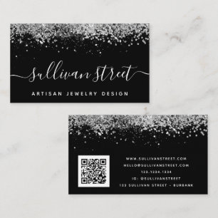 Black Silver Holographic Glitter QR Code Visitekaartje