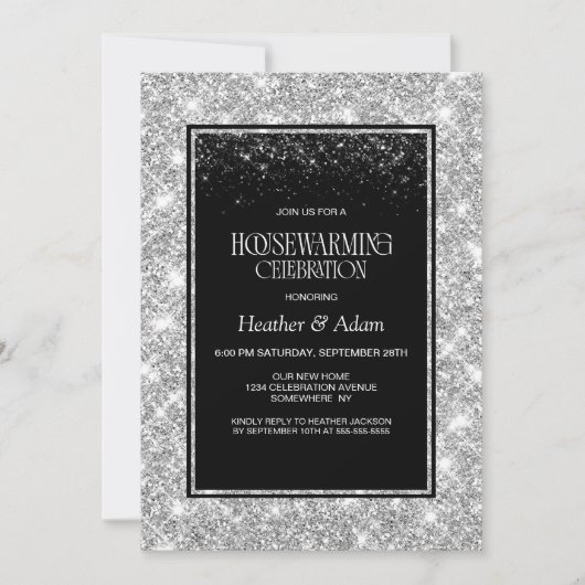 Black Silver Housewarming Party Kaart (Voorkant)