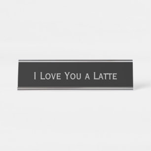 Black Silver 'I love a latte' Funny Pun Bureau Naambordje