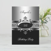 Black Silver Jewel 21st Elegant Birthday Party Kaart (Staand voorkant)
