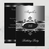Black Silver Jewel 21st Elegant Birthday Party Kaart (Voorkant / Achterkant)