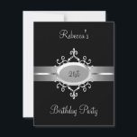 Black Silver Jewel 21st Elegant Birthday Party Kaart<br><div class="desc">Zwart met Silver Metal Jewel trim Uitnodiging,  gecentreerd op de 21ste verjaardag van de Dag van de Dag van de Hemelse Vrede. Pas je aan met je eigen gegevens.</div>