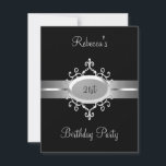 Black Silver Jewel 21st Elegant Birthday Party Kaart<br><div class="desc">Zwart met Silver Metal Jewel trim Uitnodiging,  gecentreerd op de 21ste verjaardag van de Dag van de Dag van de Hemelse Vrede. Pas je aan met je eigen gegevens.</div>