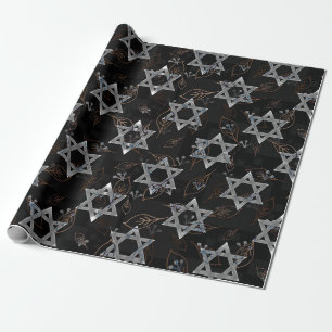 Black Silver Jewish Star Design Wrapping Paper Cadeaupapier
