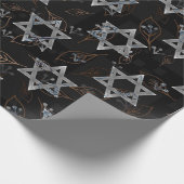 Black Silver Jewish Star Design Wrapping Paper Cadeaupapier (Hoek)