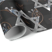 Black Silver Jewish Star Design Wrapping Paper Cadeaupapier (Rol Hoek)