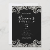 Black & Silver Lace Elegant Sweet 16 Party Kaart (Voorkant)