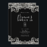Black & Silver Lace Elegant Sweet 16 Party Kaart<br><div class="desc">Aanpassen voor elke gebeurtenis</div>
