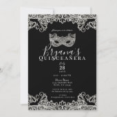 Black & Silver Lace Masquerade 15th Quinceañera Kaart (Voorkant)