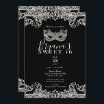 Black & Silver Lace Masquerade Sweet 16 Party Kaart<br><div class="desc">Aanpassen voor elke gebeurtenis</div>