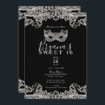 Black & Silver Lace Masquerade Sweet 16 Party Kaart<br><div class="desc">Aanpassen voor elke gebeurtenis</div>