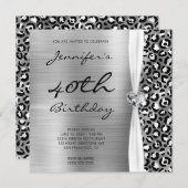 Black Silver Leopard Folie Gem Ribbon 40th Birthda Kaart (Voorkant / Achterkant)