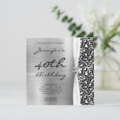 Black Silver Leopard Folie Gem Ribbon 40th Birthda Kaart (Staand voorkant)