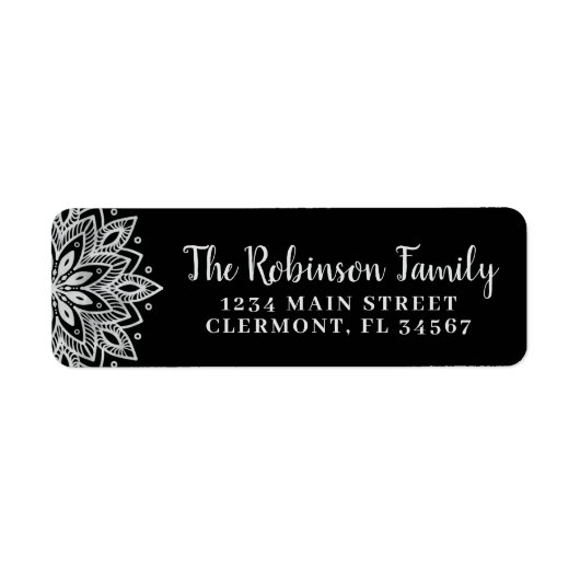 Black Silver Mandala Snowflake Label (Voorkant)