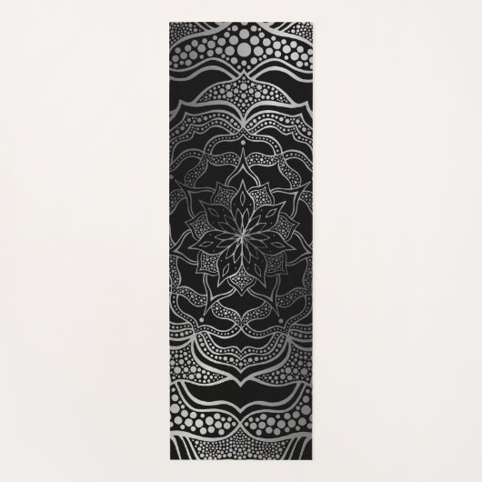 Black & Silver Mandala Stylish Chic Classy Boho Yogamat (Voorkant)