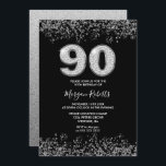 Black Silver Mannen vrouwen 90th Birthday Party Kaart<br><div class="desc">Black Silver Mannen vrouwen 90th Birthday Party Invitation Beauful Faux Silver Glitter Confetti Invitation. Collectie in Niche en Nest store. Design Courtesy of Studio Denmark</div>