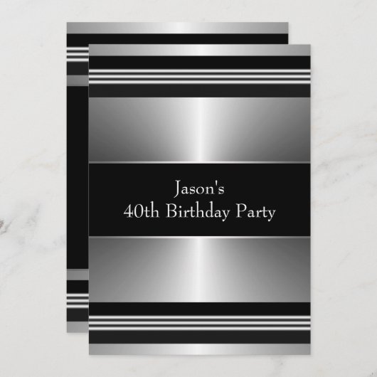 Black Silver Mans 40e verjaardagsfeest Kaart (Voorkant / Achterkant)