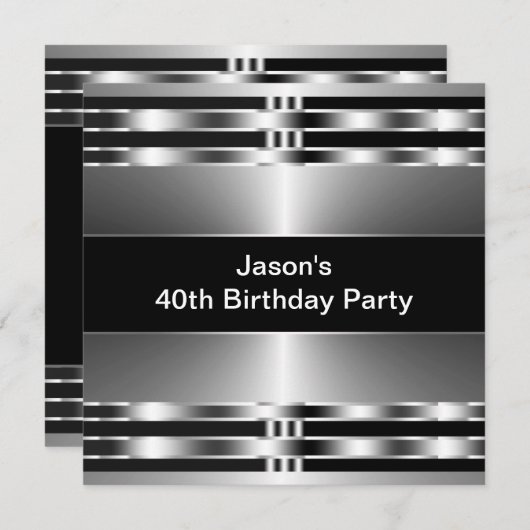 Black Silver Mans 40e verjaardagsfeest Kaart (Voorkant / Achterkant)