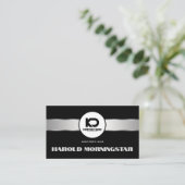 Black Silver Metallic Band Qr en Logo Visitekaartje (Staand voorkant)