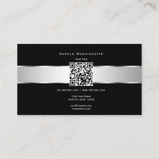 Black Silver Metallic Band Qr en Logo Visitekaartje (Achterkant)
