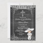 Black Silver Mexican Charro baptism & 3rd Birthday Kaart (Voorkant)