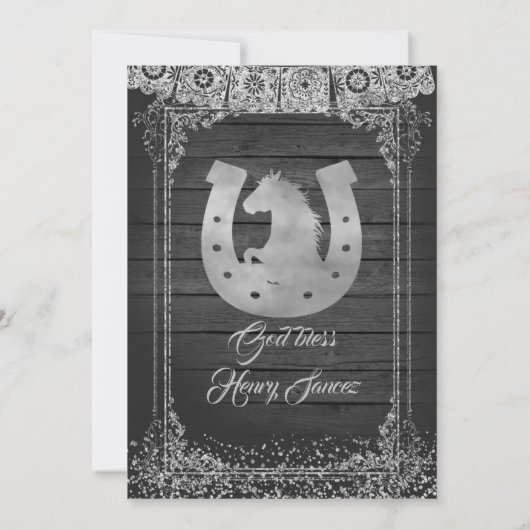 Black Silver Mexican Charro baptism & 3rd Birthday Kaart (Achterkant)