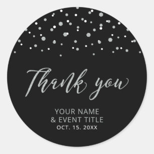 Black & Silver Modern Birthday Favor Bedankt Cla Ronde Sticker