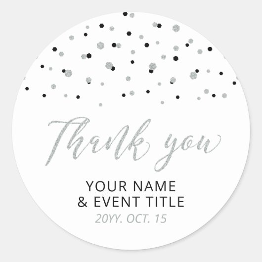 Black & Silver Modern Birthday Favor Bedankt Cla Ronde Sticker (Voorkant)