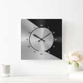Black & Silver Modern Metallic Geometric design 2 Vierkante Klok (Huis)