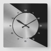 Black & Silver Modern Metallic Geometric design 2 Vierkante Klok (Voorkant)