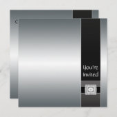 Black Silver Modern Party Invitation Sjabloon Kaart (Voorkant / Achterkant)