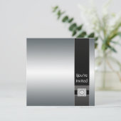 Black Silver Modern Party Invitation Sjabloon Kaart (Staand voorkant)