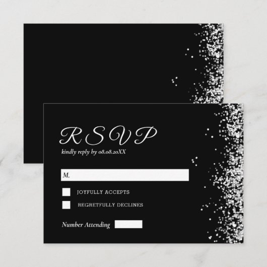 Black Silver Modern Weddenschapkaart RSVP Kaartje (Voorkant / Achterkant)