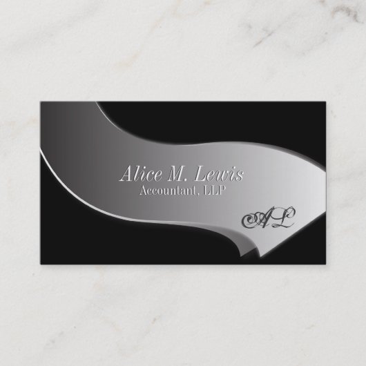 Black Silver Monogram Accountant Visitekaartje (Voorkant)