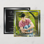 Black Silver Monogram Full Page Photo Afstuderen Kaart (Voorkant / Achterkant)