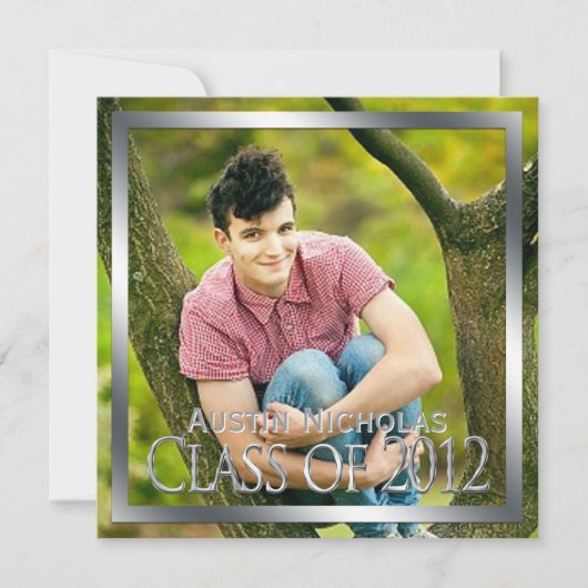 Black Silver Monogram Full Page Photo Afstuderen Kaart (Voorkant)