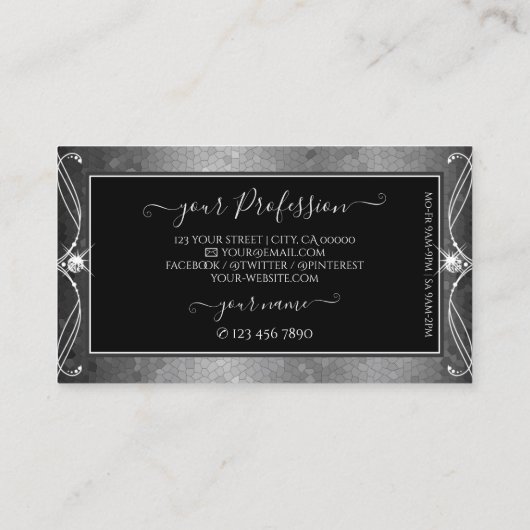 Black Silver Mosaic  Sparkle Jewelen voegen Logo t Visitekaartje (Achterkant)