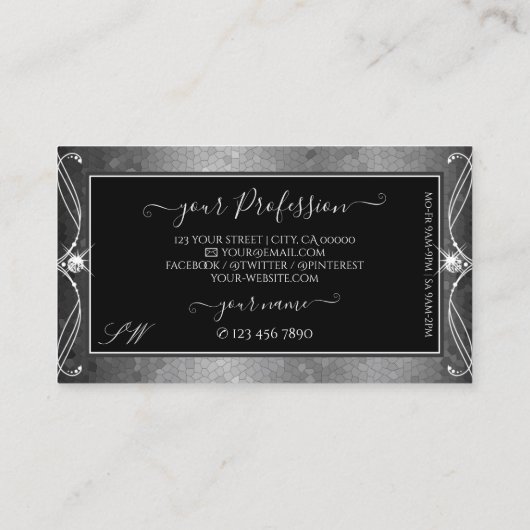 Black Silver Mosaic  Sparkle Jewels Initialen Visitekaartje (Achterkant)