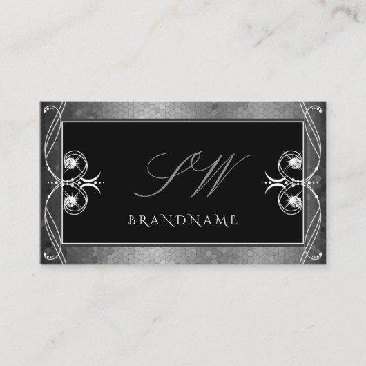 Black Silver Mosaic  Sparkle Jewels Initialen Visitekaartje (Voorkant)