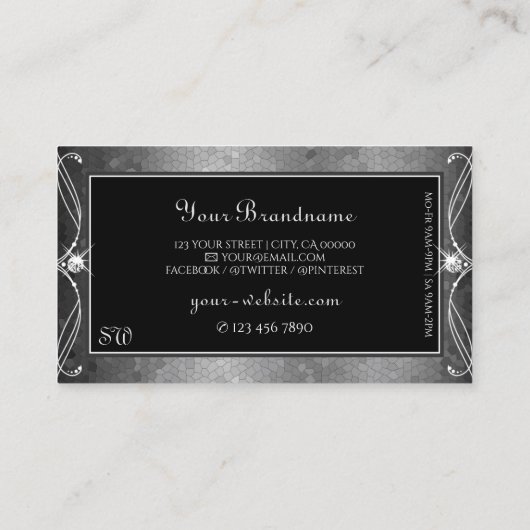 Black Silver Mosaic Sparkle Jewels Monogram Visitekaartje (Achterkant)