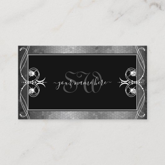 Black Silver Mosaic  Sparkle Jewels Monogram Visitekaartje (Voorkant)