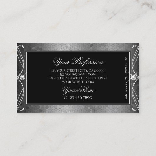 Black Silver Mosaic Sparkle Jewels Ornament Visitekaartje (Achterkant)
