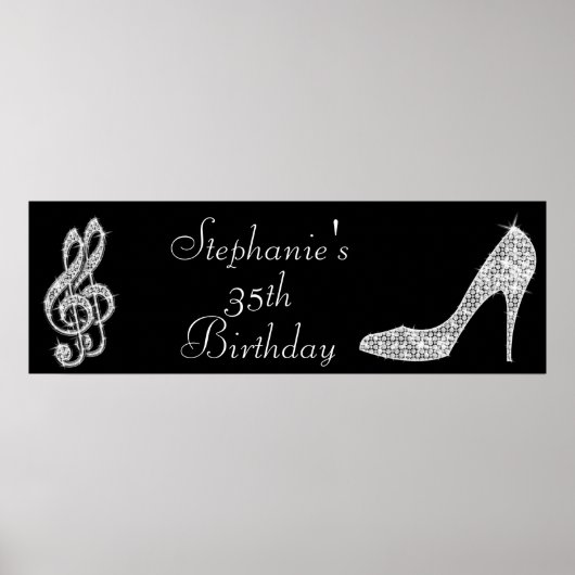 Black/Silver Music Note & Stiletto 35th Birthday Poster (Voorkant)