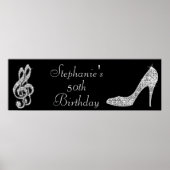 Black/Silver Music Note & Stiletto 50th Birthday Poster (Voorkant)