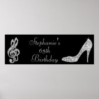 Black/Silver Music Note & Stiletto 65th Birthday