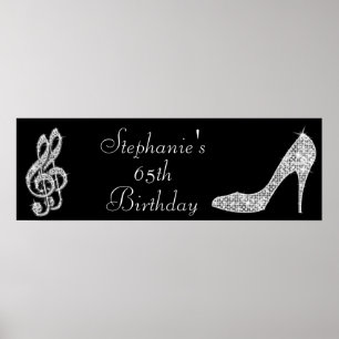 Black/Silver Music Note & Stiletto 65th Birthday Poster