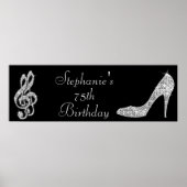 Black/Silver Music Note & Stiletto 75th Birthday Poster (Voorkant)